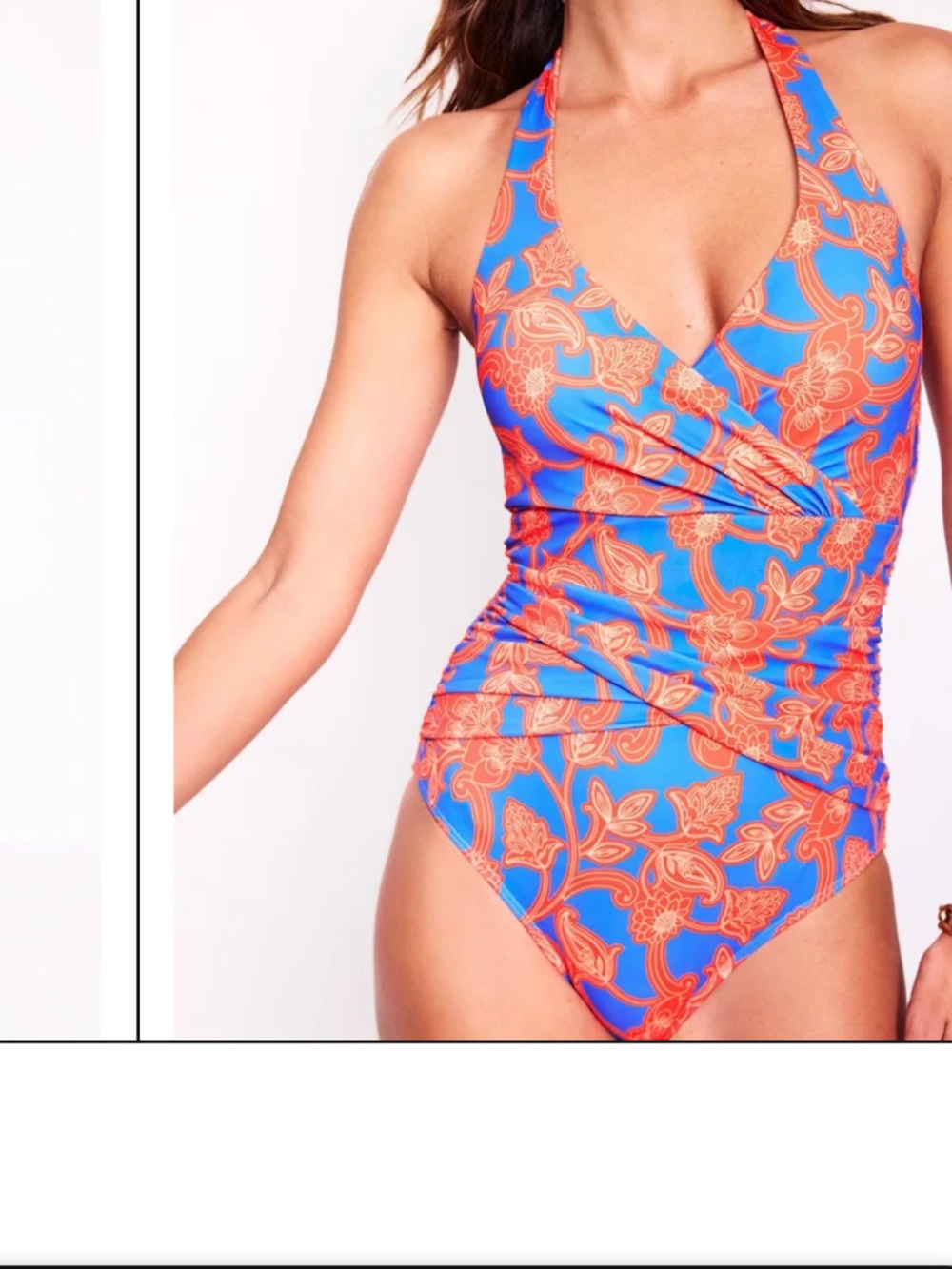 Boden Levanzo Halter One Piece Swimsuit Blue Orange Floral Size 6L Long